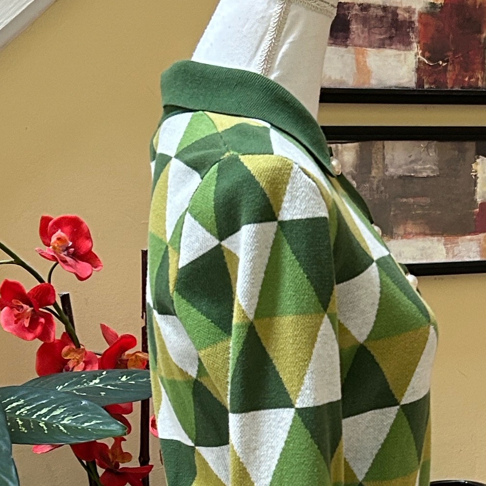 Urban Outfitters Women’s Geometric Green White Long Sleeve Crop Cotton Shirt Lrg - Picture 6 of 16